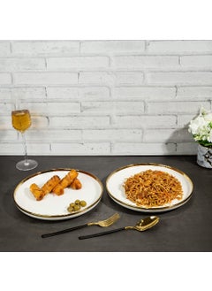 EZ Life EZ Life Urbane Select Class Series Shallow Plate - Pack of 2-10 Inch Plate - Bone China - Glossy White with Gold Lining - Dinnerware  - Image 4