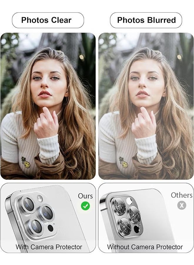 Camera Lens Protector for iPhone 15 Pro/Pro Max, 9H Tempered Glass Metal Individual Ring Cover, Glitter Bling Screen Camera Cover (Silver) - Image 5