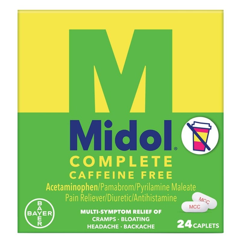 Midol Complete Caffeine Free Caplets 24ct: Midol Complete Caffeine Free Menstrual Pain Relief Caplets with Acetaminophen, Provides Headache Relief and Period Cramps Relief, 24 Count - Image 1