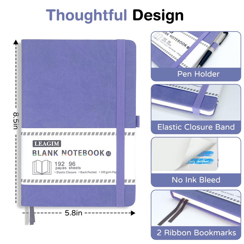 LEAGIM Blank Journal Notebook  A5  192 Pages 100 Gsm Thick Sketch Book For Women Men  Hardcover Leather Unlined Journaling For Work  Notebooks For Writing  5.8 Inches X 8.5 Inches (Purple) - Image 3