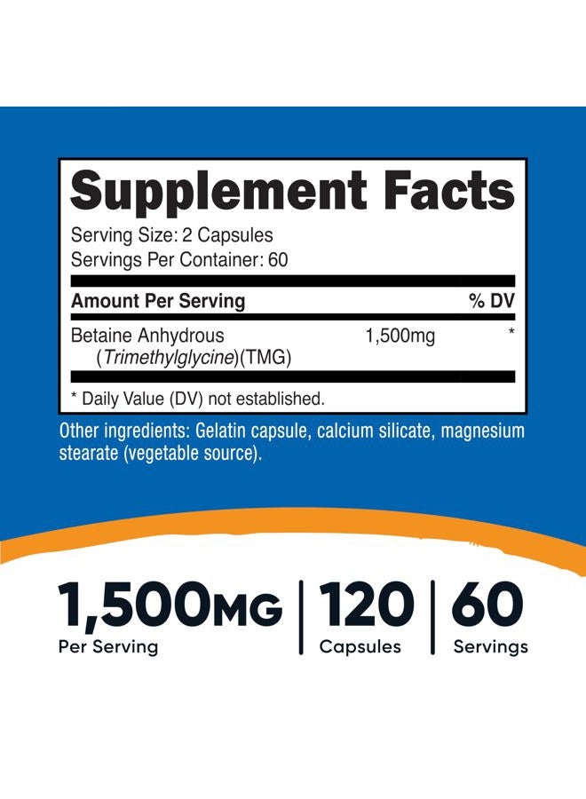 Nutricost Betaine Anhydrous Capsules 1500mg, 60 Servings - Gluten Free, Non-GMO, 750mg Per Cap, 120 Capsules - Image 2