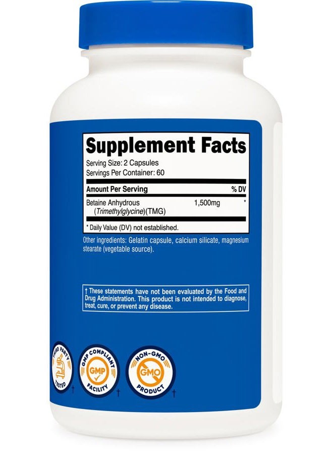 Nutricost Betaine Anhydrous Capsules 1500mg, 60 Servings - Gluten Free, Non-GMO, 750mg Per Cap, 120 Capsules - Image 5