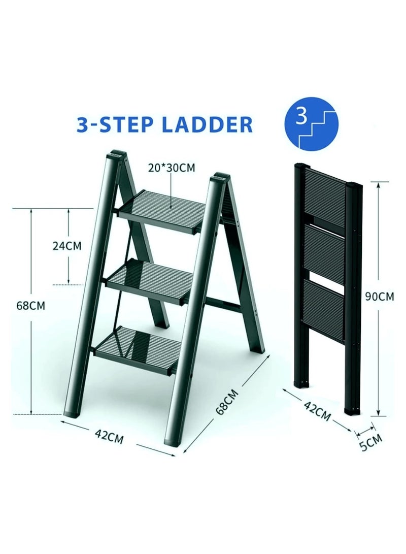 3 Step Ladder Folding Step Stool with Wide Anti-Slip Pedal 150kg Portable Ladders for Home and Office Use Kitchen (3 Step Ladder) - Image 2