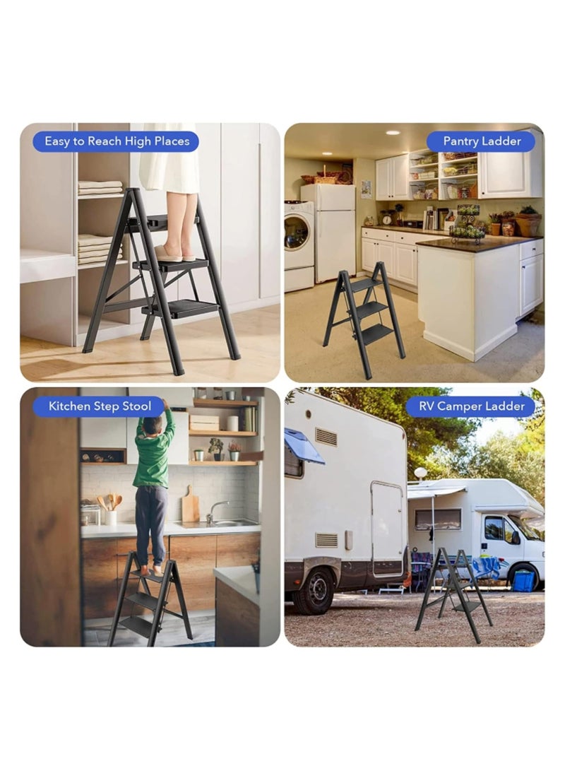 3 Step Ladder Folding Step Stool with Wide Anti-Slip Pedal 150kg Portable Ladders for Home and Office Use Kitchen (3 Step Ladder) - Image 3