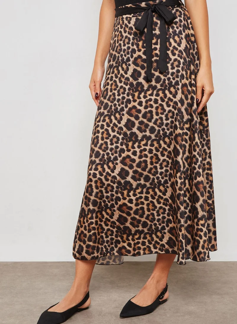Ginger Leopard Print Self Tie Maxi Skirt
