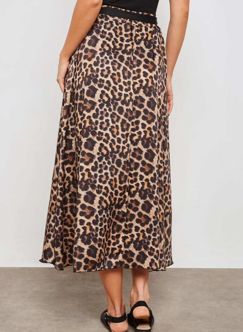 Ginger Leopard Print Self Tie Maxi Skirt