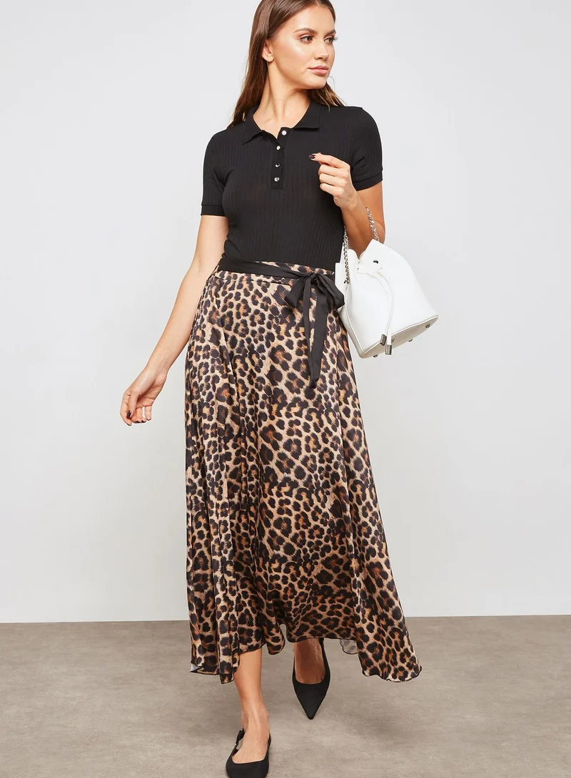 Ginger Leopard Print Self Tie Maxi Skirt