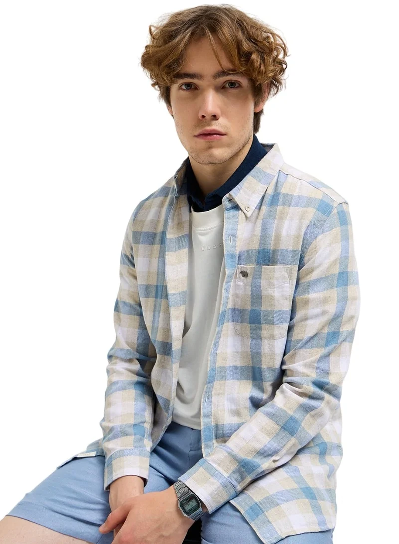 THE BEAR HOUSE Cotton Shirt for Men | Slim Fit, Long Sleeve, Casual or Formal Button-Down | Soft, Breathable Fabric for Work, Everyday, & All-Season Wear in Stylish