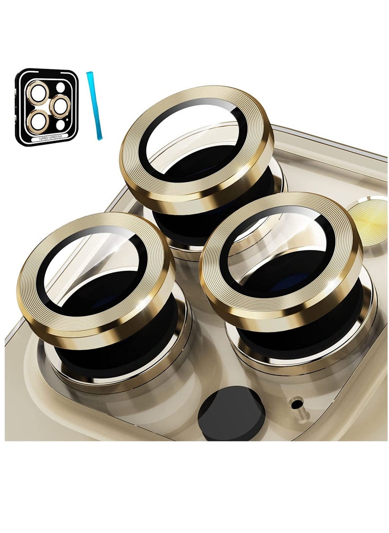 Raxoom Camera Lens Protector for iPhone 14 Pro (6.1 inch) and iPhone 14 Pro Max (6.7 inch), 9H Tempered Glass Metal Ring Camera Cover Film [Case Friendly Anti-Scratch High Definition], Gold - Image 1