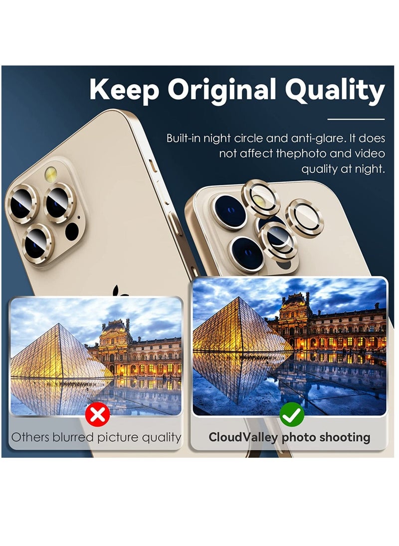 Raxoom Camera Lens Protector for iPhone 14 Pro (6.1 inch) and iPhone 14 Pro Max (6.7 inch), 9H Tempered Glass Metal Ring Camera Cover Film [Case Friendly Anti-Scratch High Definition], Gold - Image 3
