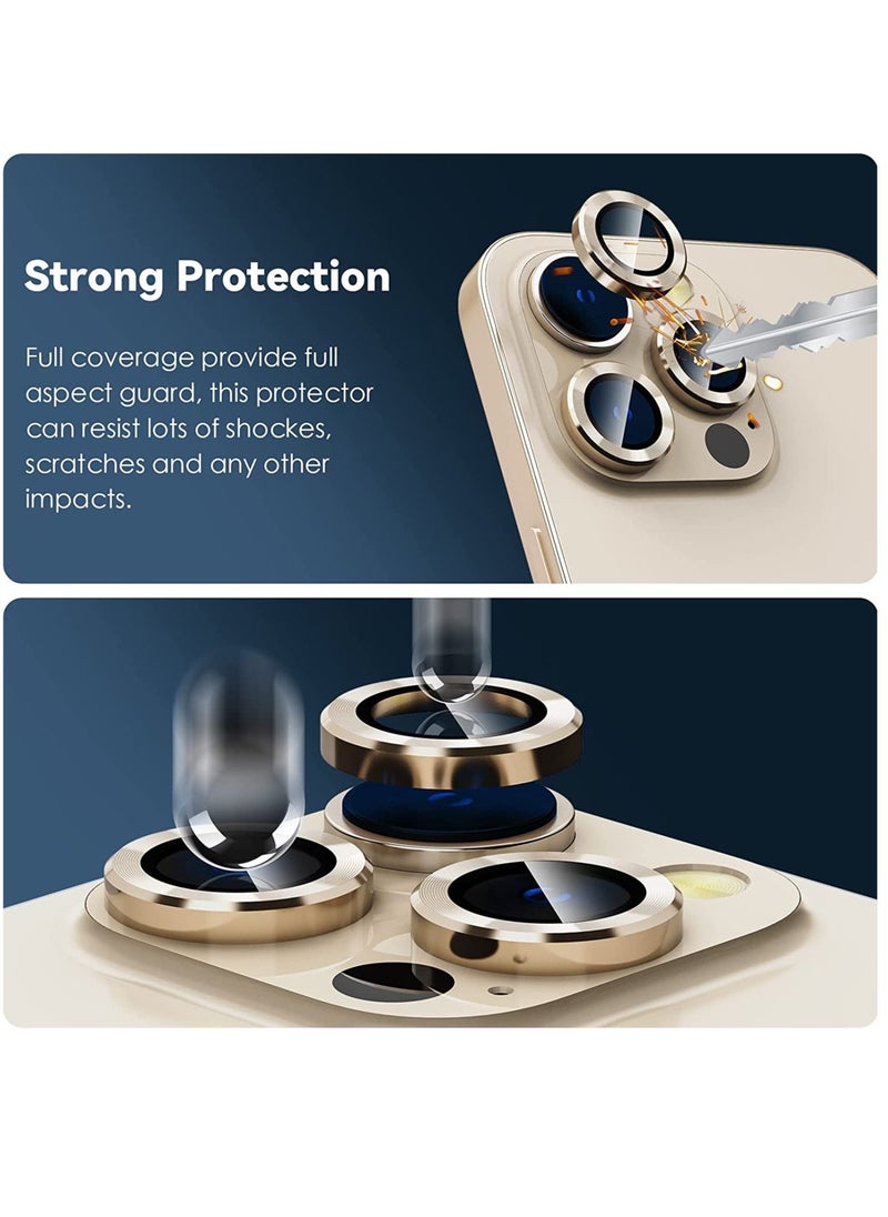 Raxoom Camera Lens Protector for iPhone 14 Pro (6.1 inch) and iPhone 14 Pro Max (6.7 inch), 9H Tempered Glass Metal Ring Camera Cover Film [Case Friendly Anti-Scratch High Definition], Gold - Image 5