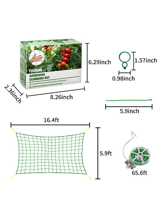 YEGBONG Trellis Netting for Climbing Plants 16 X 6 FT Garden Trellis Netting for Cucumber Vine Fruits Vegetables Tomato With Tie Wire Clips