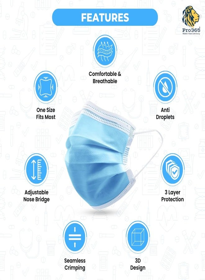 PRO365 3 Ply Surgical Mask 50 Pack Disposable Non Woven Melt-Blown CE Certified with Nose Pin - Image 2