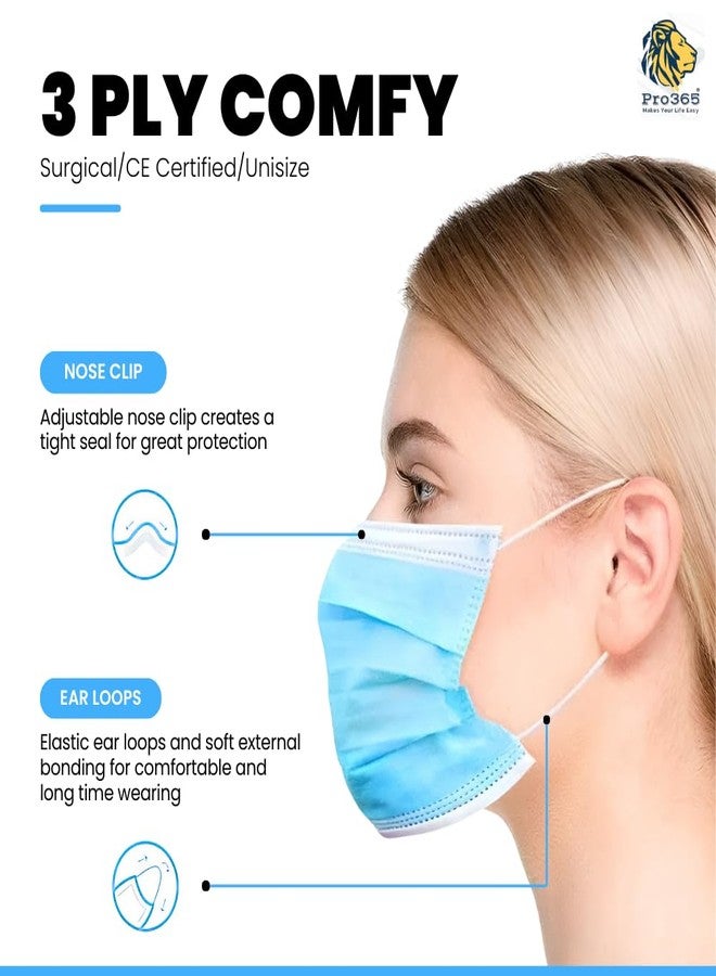 PRO365 3 Ply Surgical Mask 50 Pack Disposable Non Woven Melt-Blown CE Certified with Nose Pin - Image 4