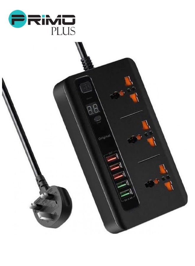 PRIMO PLUS Smart Timer Power Strip with 3 AC Outlets and 5 USB Ports Black - Image 1