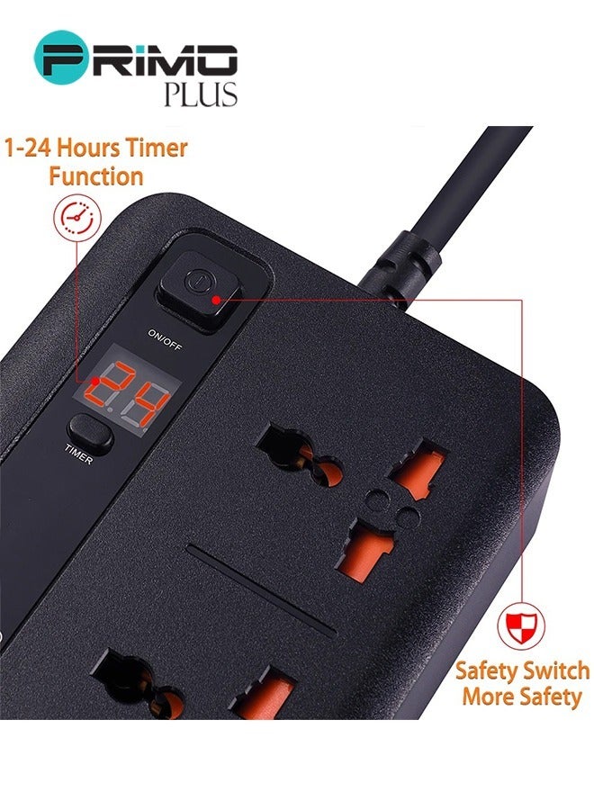 PRIMO PLUS Smart Timer Power Strip with 3 AC Outlets and 5 USB Ports Black - Image 2