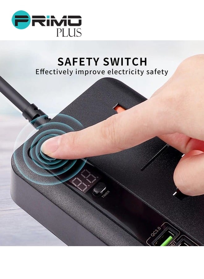 PRIMO PLUS Smart Timer Power Strip with 3 AC Outlets and 5 USB Ports Black - Image 3