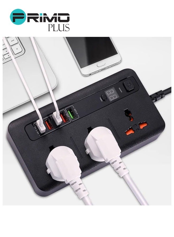 PRIMO PLUS Smart Timer Power Strip with 3 AC Outlets and 5 USB Ports Black - Image 4