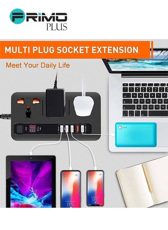 PRIMO PLUS Smart Timer Power Strip with 3 AC Outlets and 5 USB Ports Black - Image 5