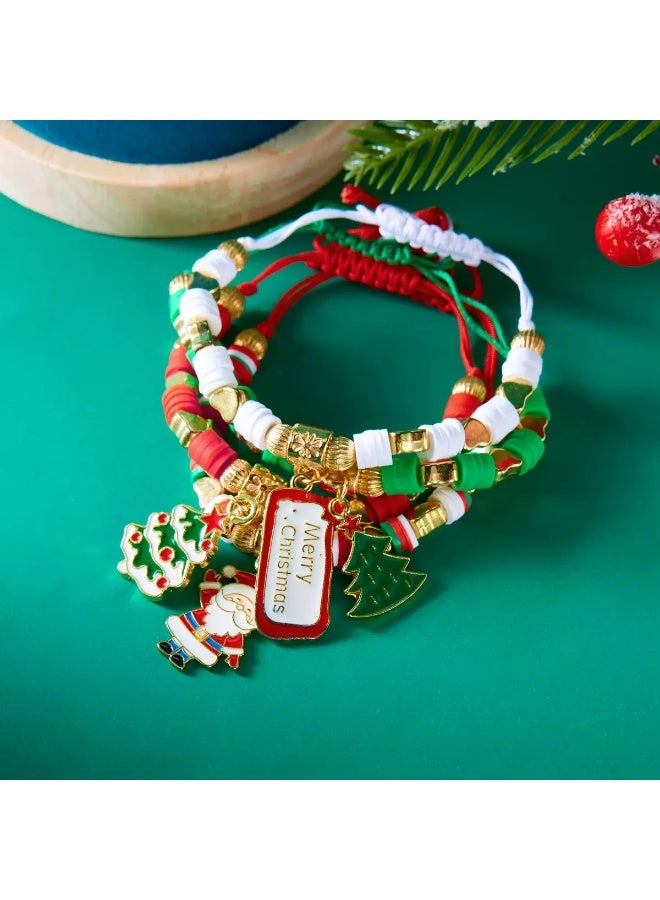 "4pcs Christmas Beaded Bracelet Set – Santa Claus, Christmas Tree & Holiday Charm Bracelets – Cute Soft Clay Jewelry for Gifts & Party Favors" - Image 1