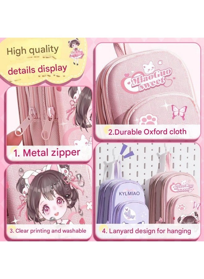 Prime Deals - PRIME DEALS Canvas Premium Pencil Case Hang able 6 Layer with 3 Compartment Cute Aesthetic Pencil Case for Girls Large Capacity Pencil Pouch for Kids Cute Stationary Gift for Kids (Girl Pink) - Image 1
