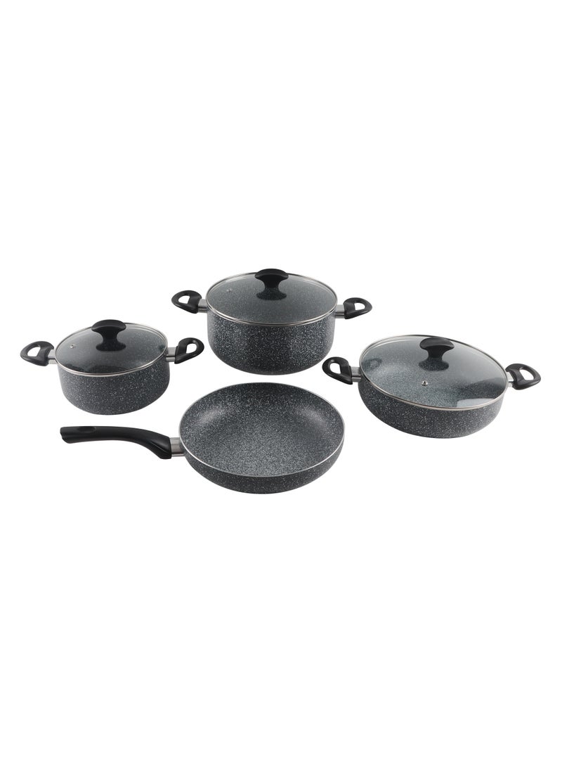 noon east 7-Piece Aluminum Cookware Set, Non-Stick Surface, Frying Pan 26cm, Casserole with Lid 24cm,Casserole with Lid 20 cm And shallow Pot with Lid 26 cm - PFOA Free - Image 1