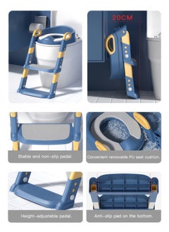 RENOVO RENOVO Potty Training Seat Toddler Step Ladder 2 in 1 Kids Potty Baby Seat with Splash Guard and Anti-Slip Pad and Cushion for Boys Girls Blue  - Image 3