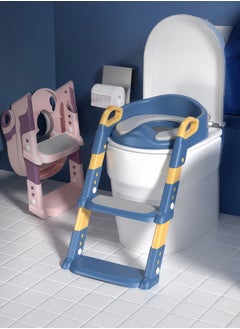 RENOVO RENOVO Potty Training Seat Toddler Step Ladder 2 in 1 Kids Potty Baby Seat with Splash Guard and Anti-Slip Pad and Cushion for Boys Girls Blue  - Image 4