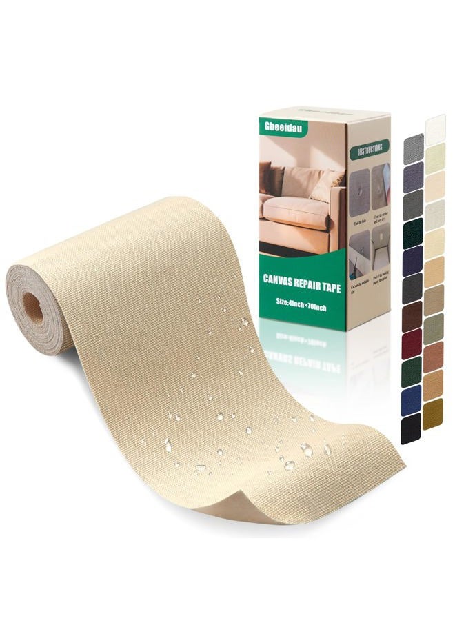 Gheeidau Canvas Repair Tape 4×70 Inch Waterproof Self-Adhesive Fabric Repair Patch for Repairing Boat Covers,Tents,Patio Umbrellas,Car Seats,Luggage,Sofas.(Beige) - Image 1