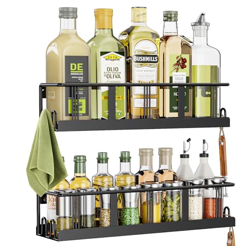 Bunoxea Spice Rack Wall Mounted 2 Pack SpaceSaving Spice Organizer for Spice Jars and SeasoningsScrew or Adhesive Hanging Spice Rack Organizer for Your Kitchen Cabinetor Pantry Door - Image 1