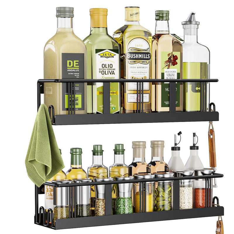 Bunoxea Spice Rack Wall Mounted 2 Pack SpaceSaving Spice Organizer for Spice Jars and SeasoningsScrew or Adhesive Hanging Spice Rack Organizer for Your Kitchen Cabinetor Pantry Door - Image 2