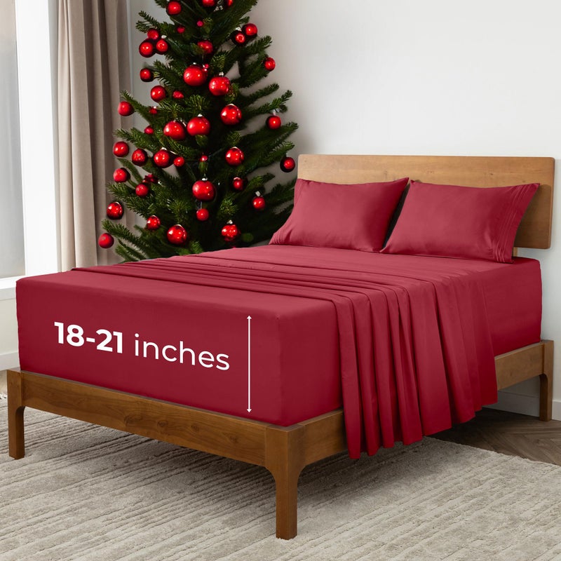 Mellanni Extra Deep California King Sheets  4 PC Iconic Collection Bedding  Hotel Luxury Ultra Soft Cooling Bed Sheets  Wrinkle Fade Stain Resistant Cal King Brick Red
