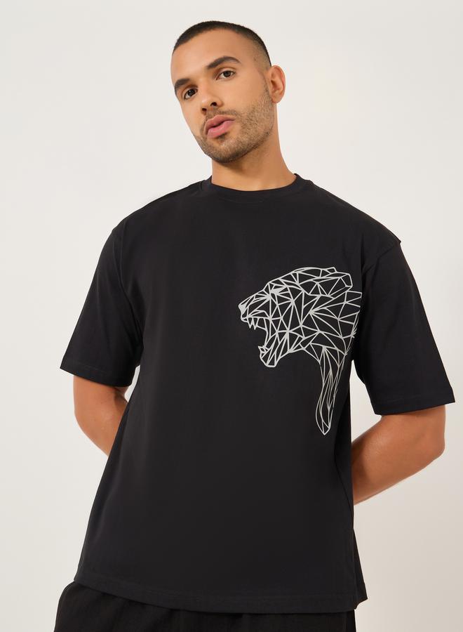 Styli Tiger Emboss Printed Jersey Oversized T-Shirt  - Image 1