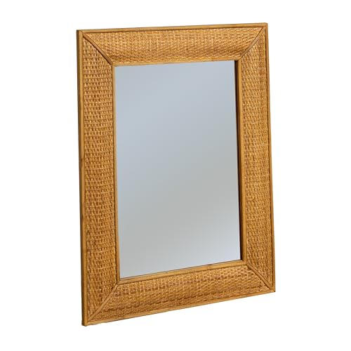 Creative Co-op Creative CoOp Rectangle Wood Framed Wall Mirror with Rattan Detail Brown - Image 1