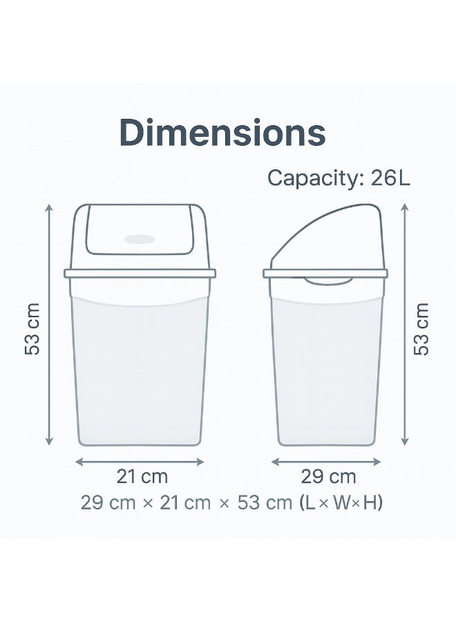 بلانيت سلة قمامة بغطاء متأرجح يغلق ذاتيًا حاوية نفايات بتحكم بالروائح للمطبخ والحمّام والمكتب، بلاستيك متين سهل التنظيف(26 Liter) - Image 3