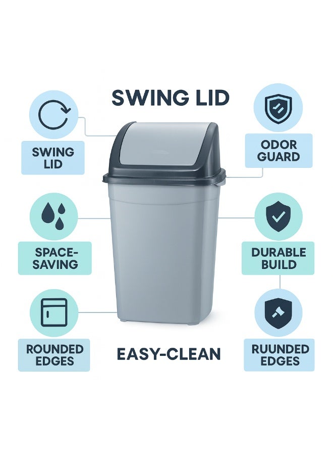 بلانيت سلة قمامة بغطاء متأرجح يغلق ذاتيًا حاوية نفايات بتحكم بالروائح للمطبخ والحمّام والمكتب، بلاستيك متين سهل التنظيف(26 Liter) - Image 4