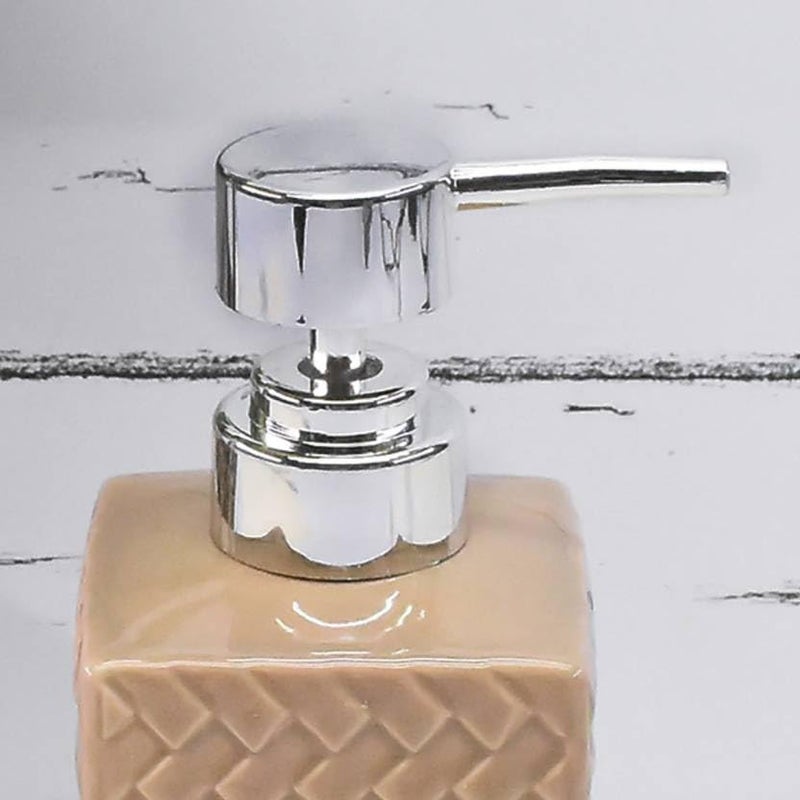 Elexa Hardware Textured Ceramic Soap Dispenser with Chrome Pump | Modern Bathroom & Kitchen Accessory | 300 mL | Pack of 1 (Camel Brown) - Image 3