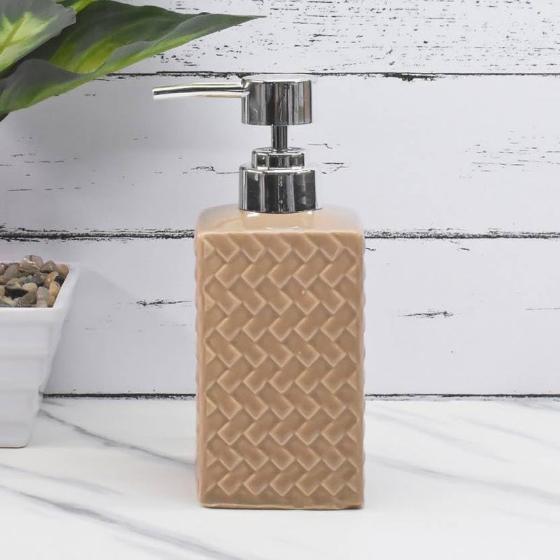 Elexa Hardware Textured Ceramic Soap Dispenser with Chrome Pump | Modern Bathroom & Kitchen Accessory | 300 mL | Pack of 1 (Camel Brown) - Image 4