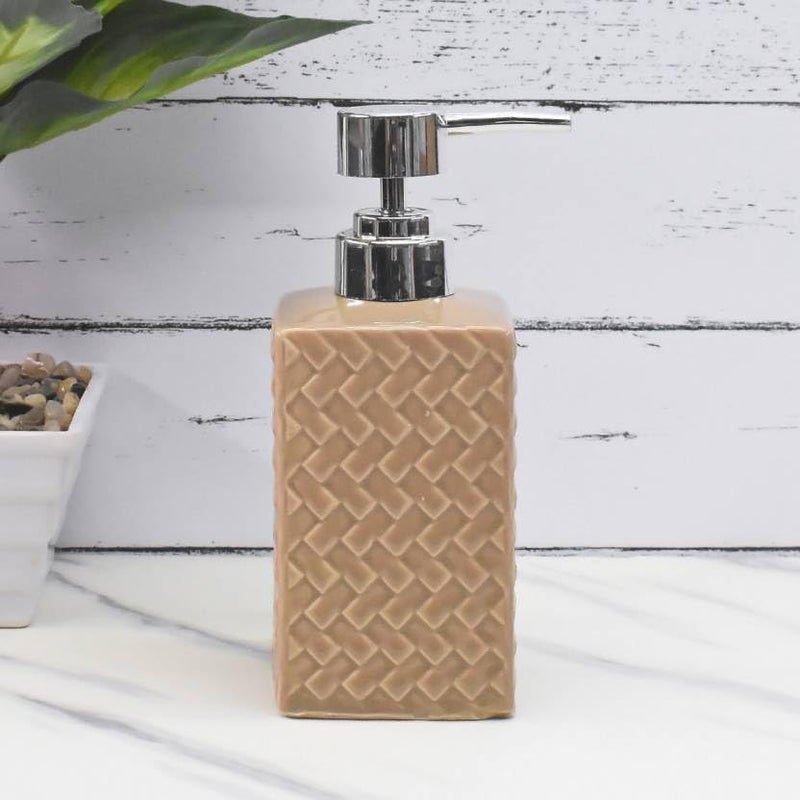 Elexa Hardware Textured Ceramic Soap Dispenser with Chrome Pump | Modern Bathroom & Kitchen Accessory | 300 mL | Pack of 1 (Camel Brown) - Image 1