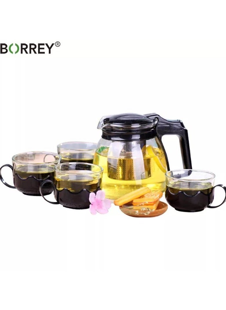 ماركة غير محددة براد بيركس بصفاية استانلس + 4 فنجان شاي زجاج بقاعدة بلاستيك  - Image 4
