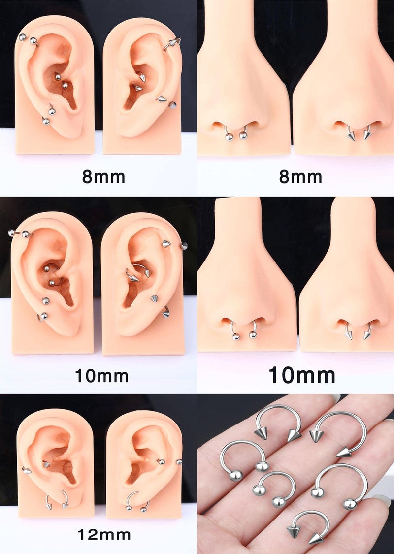 Earmark 18G Horseshoe Septum Nose Nostril Ring Hoop, 7 Pairs Circular Curved Barbell Externally Threaded, Silver Small Body Piercing Jewelry Set for Lip Eyebrow Nipple Belly labret Daith Tragus Helix Cartilage Rook Multiple Piercing Smiley ( Ball 6MM - 14MM) - Image 2