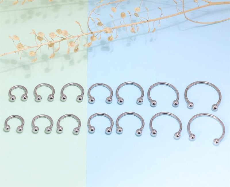 Earmark 18G Horseshoe Septum Nose Nostril Ring Hoop, 7 Pairs Circular Curved Barbell Externally Threaded, Silver Small Body Piercing Jewelry Set for Lip Eyebrow Nipple Belly labret Daith Tragus Helix Cartilage Rook Multiple Piercing Smiley ( Ball 6MM - 14MM) - Image 5