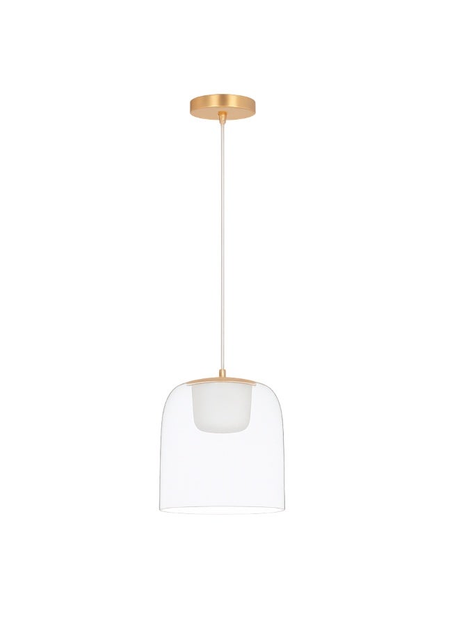 ALFRIDAY Modern LED Pendant Light with Clear Glass Dome Shade, 7W Energy Efficient Warm LED Hanging Light Fixture, 2M Adjustable Cord & Matte Gold Canopy for Kitchen Island, Dining Room, Bedroom &Home - Image 1