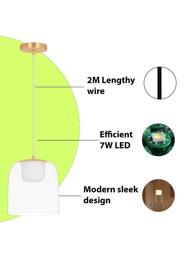 ALFRIDAY Modern LED Pendant Light with Clear Glass Dome Shade, 7W Energy Efficient Warm LED Hanging Light Fixture, 2M Adjustable Cord & Matte Gold Canopy for Kitchen Island, Dining Room, Bedroom &Home - Image 2