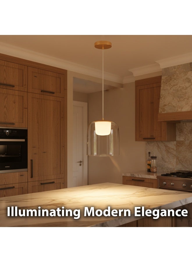 ALFRIDAY Modern LED Pendant Light with Clear Glass Dome Shade, 7W Energy Efficient Warm LED Hanging Light Fixture, 2M Adjustable Cord & Matte Gold Canopy for Kitchen Island, Dining Room, Bedroom &Home - Image 3