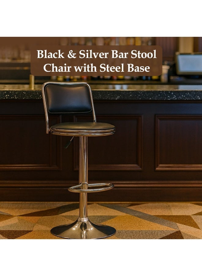 Multi Home Furniture Black Bar Stool Chair with Steel Base | Adjustable Height Bar Chair | PU Leather Bar Stool Chair for Kitchen Island, Bar Counter, Comfortable Footrest & 360° Swivel Chair - Image 2