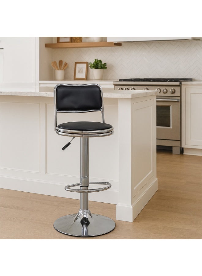 Multi Home Furniture Black Bar Stool Chair with Steel Base | Adjustable Height Bar Chair | PU Leather Bar Stool Chair for Kitchen Island, Bar Counter, Comfortable Footrest & 360° Swivel Chair - Image 1