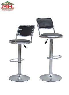 Multi Home Furniture Barstool Chair PU Leather And Stainless Steel Base Adjustable Bar Stool Height 360° Swivel-213-BLACK  - Image 1