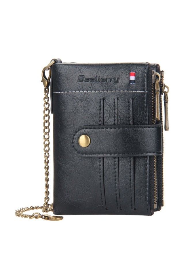 baellerry Men's Wallet Eu-America Double Zipper Buckle Coin Wallet Vertical Retro Zipper Wallet  - Image 1