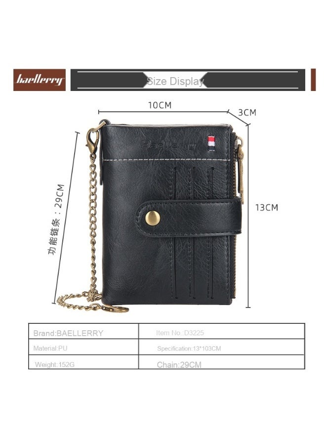 baellerry Men's Wallet Eu-America Double Zipper Buckle Coin Wallet Vertical Retro Zipper Wallet  - Image 5